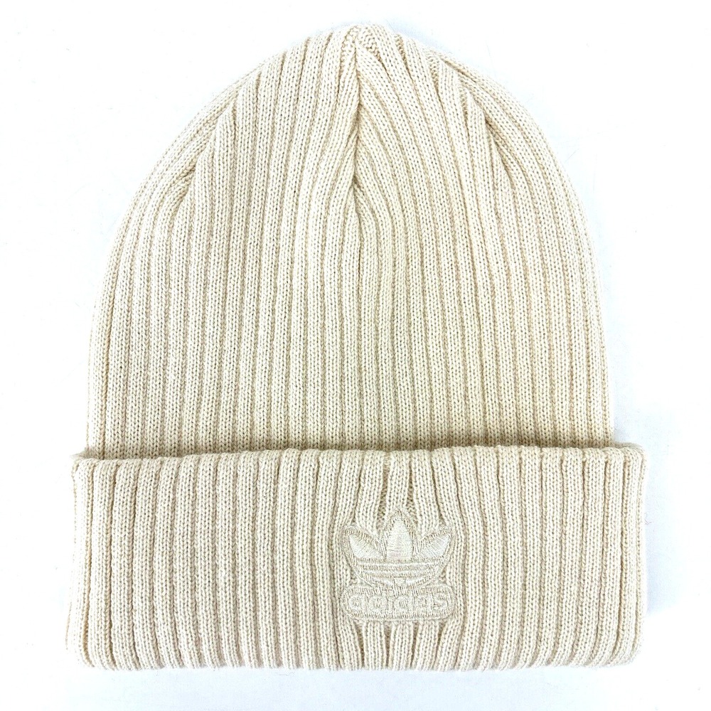 Adidas Hat Women'sā OS Trefoil Logo Cream/White Beanie CLEAN! NICE